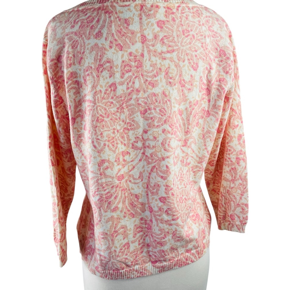 Axcess by Liz Claibore Pink Floral Button-Front Women's Scoop Neck Cardigan, L - Picture 2 of 7